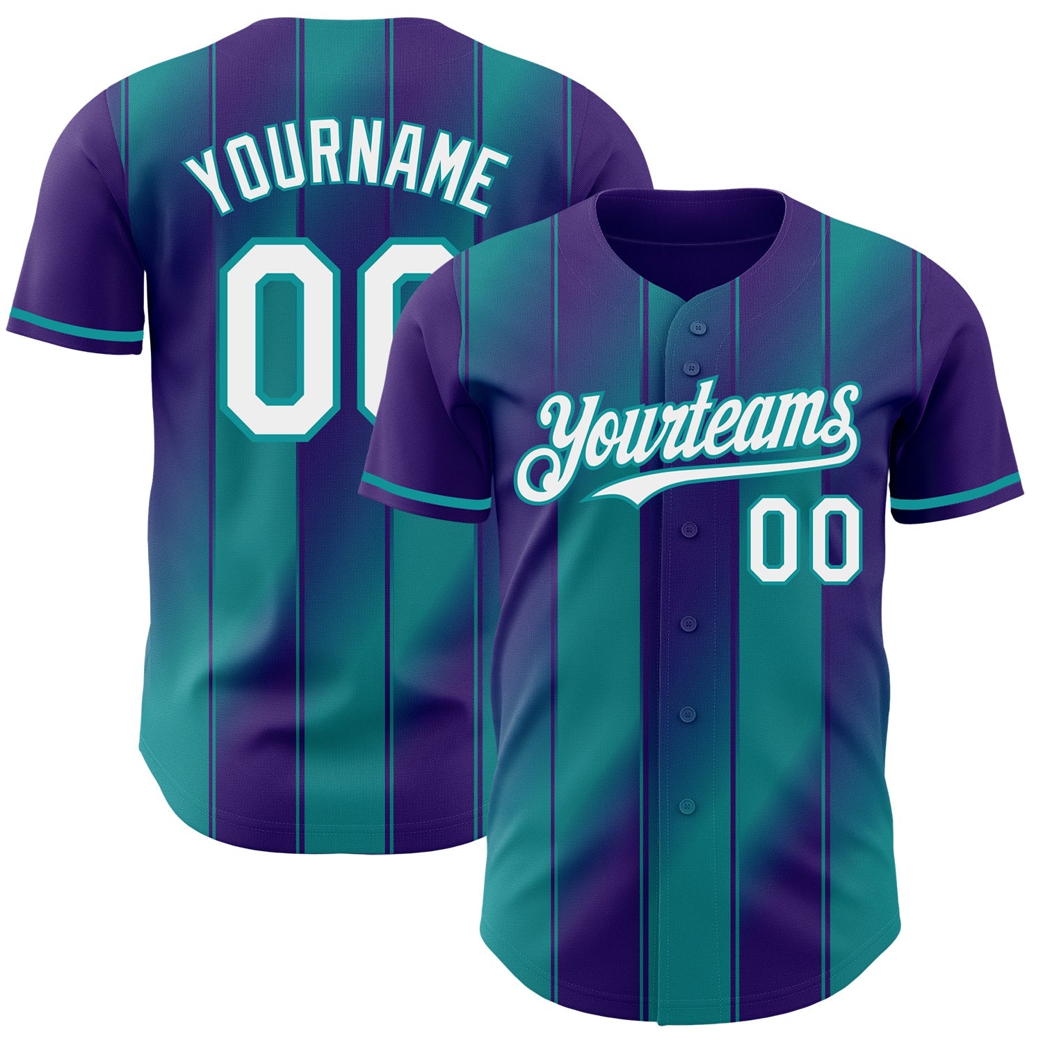Custom Purple White-Teal Gradient Classic Vertical Stripe Authentic Baseball Jersey - Main View
