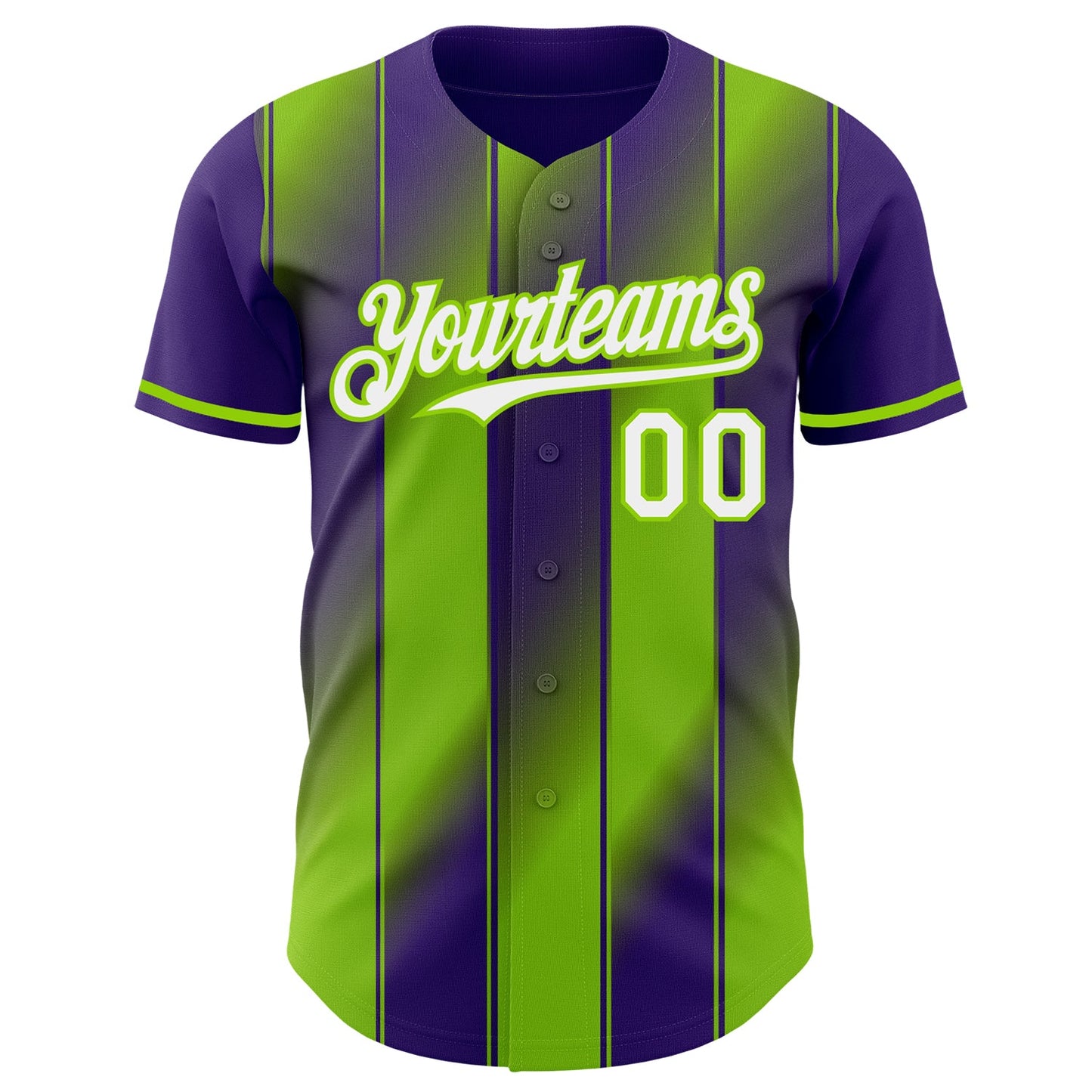 Custom Purple White-Neon Green Gradient Classic Vertical Stripe Authentic Baseball Jersey view 2