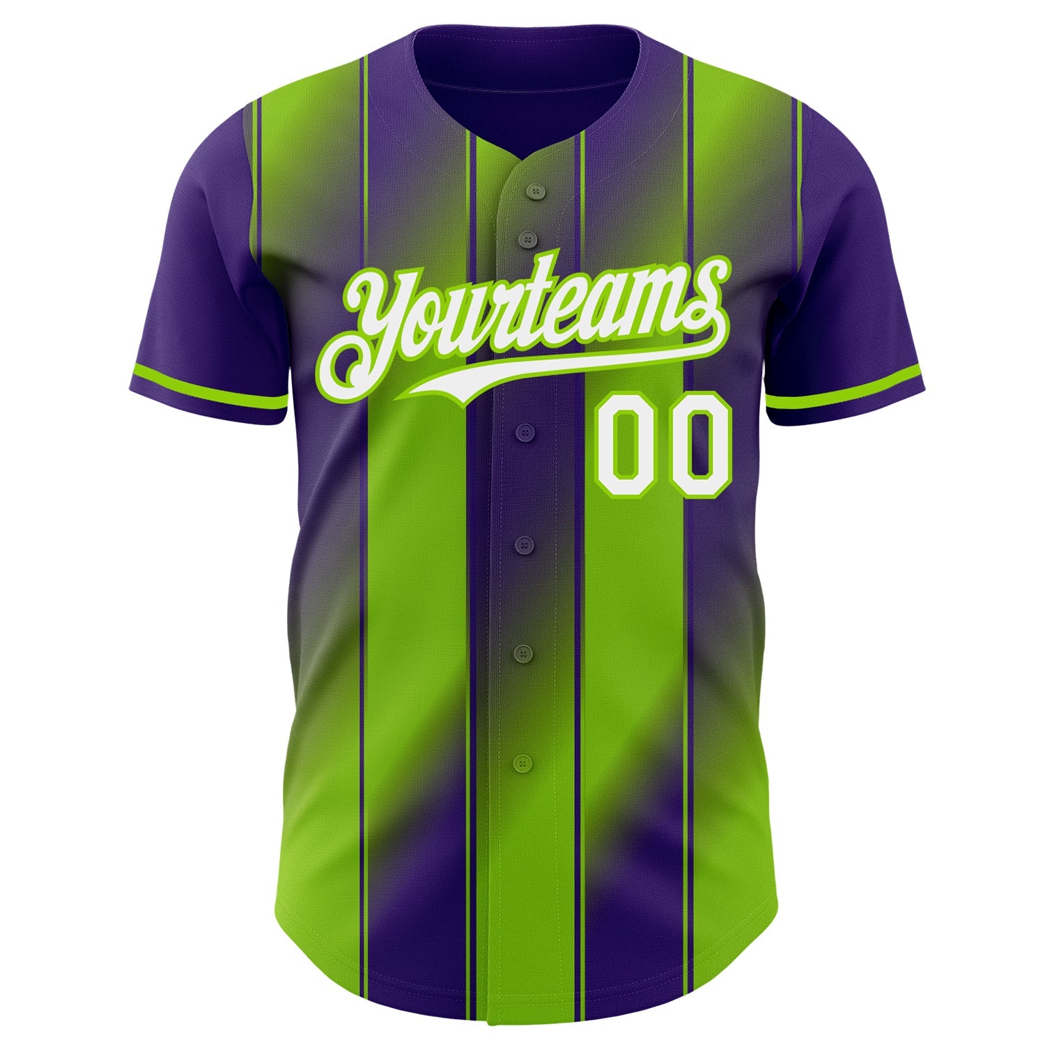Custom Purple White-Neon Green Gradient Classic Vertical Stripe Authentic Baseball Jersey view 2