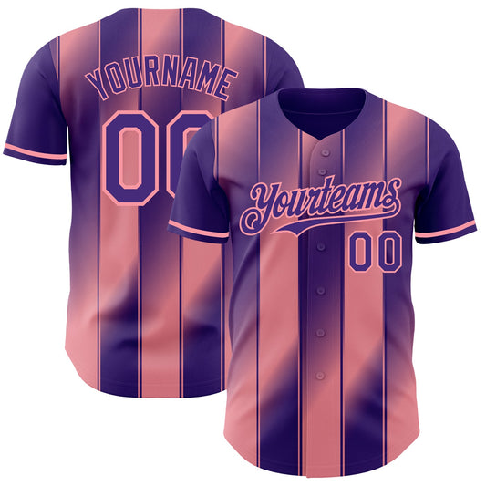 Custom Purple-Medium Pink Gradient Classic Vertical Stripe Authentic Baseball Jersey - Main View