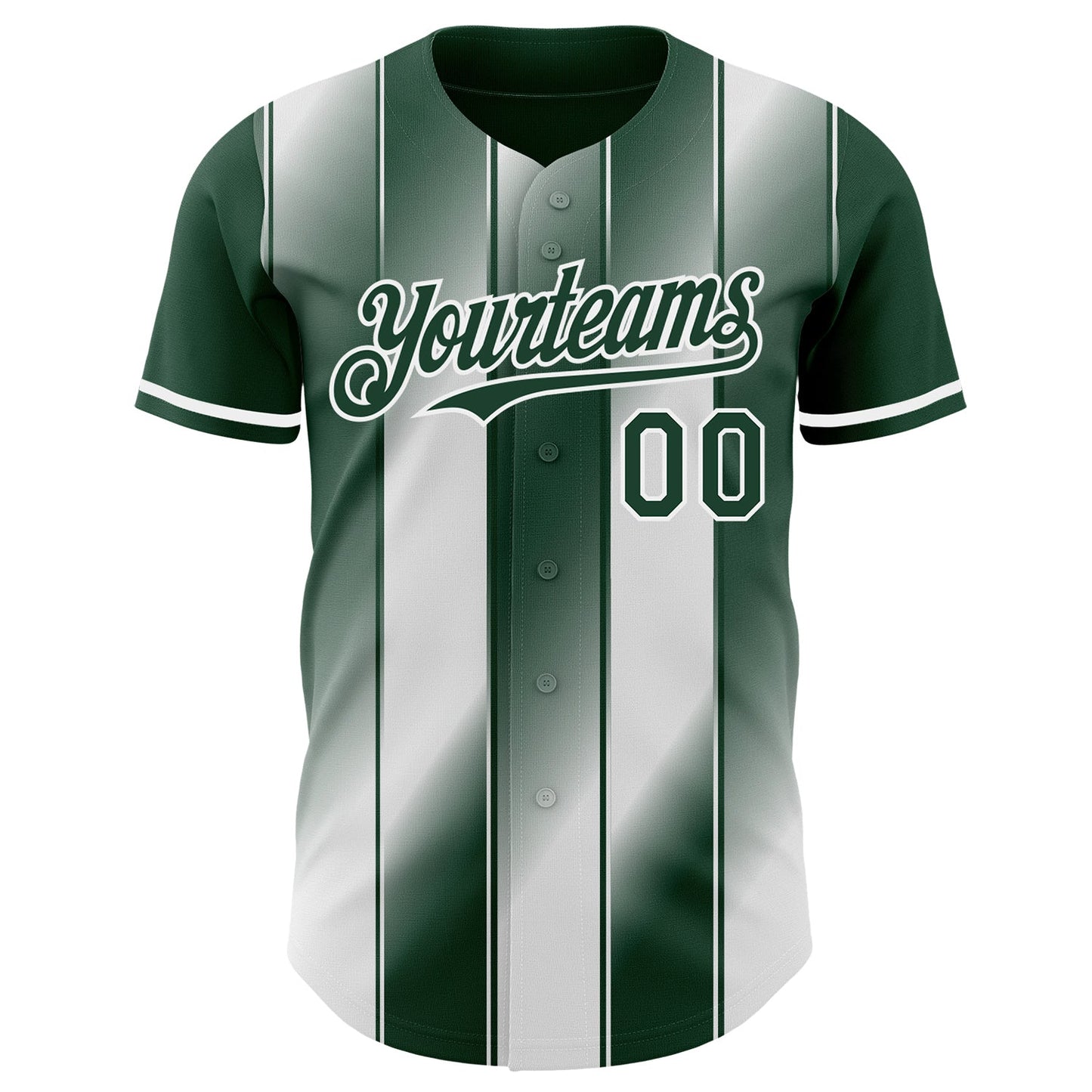 Custom Green-White Gradient Classic Vertical Stripe Authentic Baseball Jersey view 2