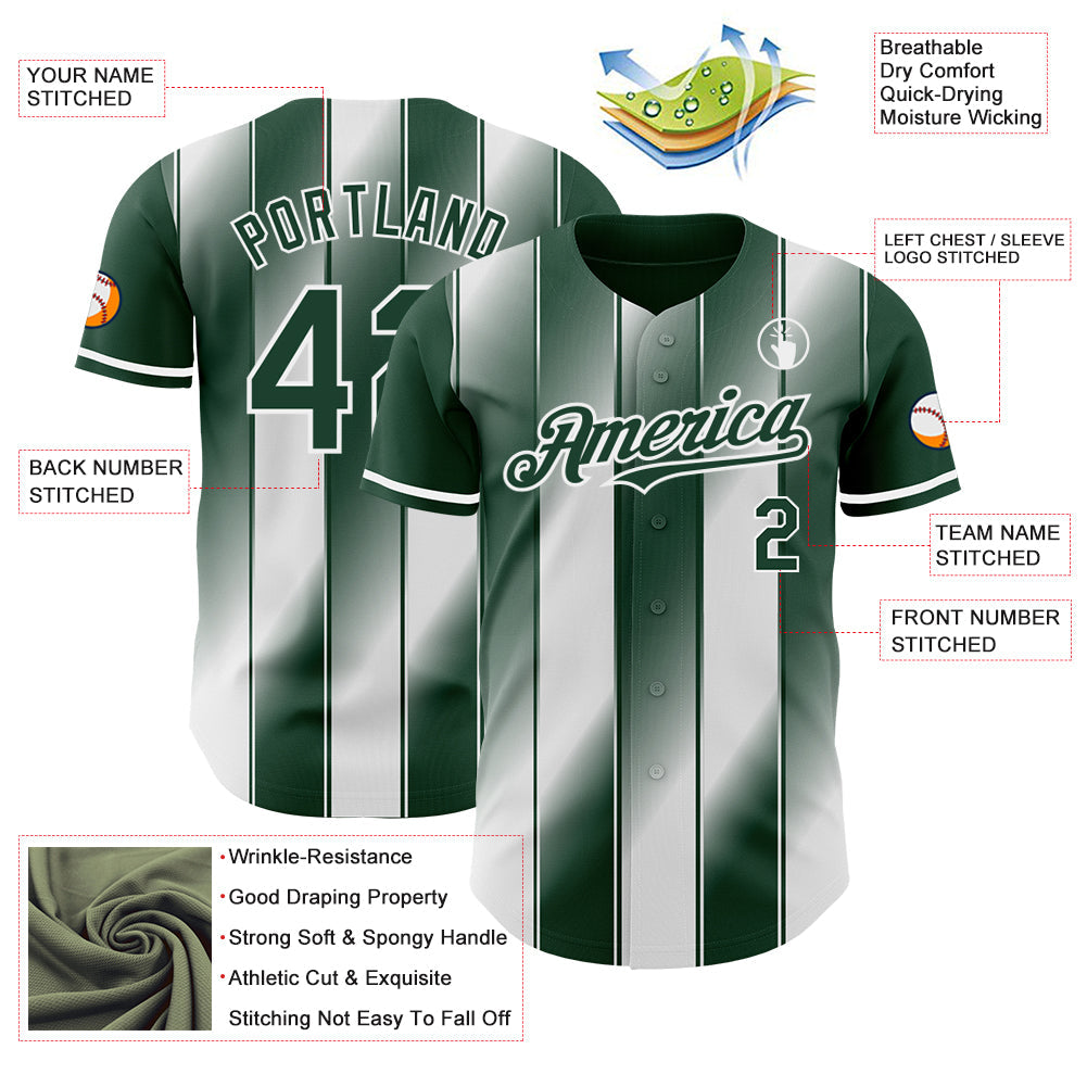 Custom Green-White Gradient Classic Vertical Stripe Authentic Baseball Jersey view 3