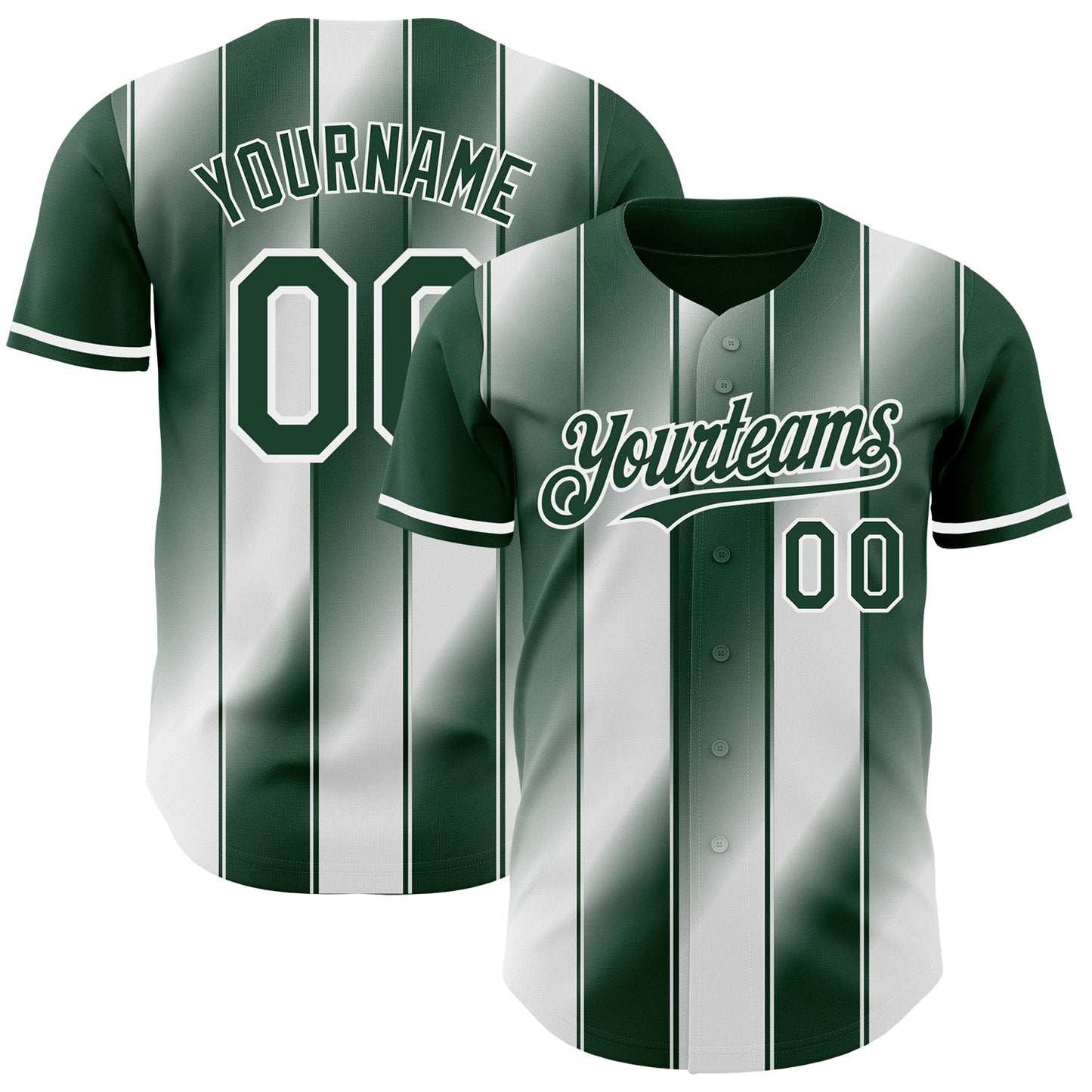 Custom Green-White Gradient Classic Vertical Stripe Authentic Baseball Jersey - Main View