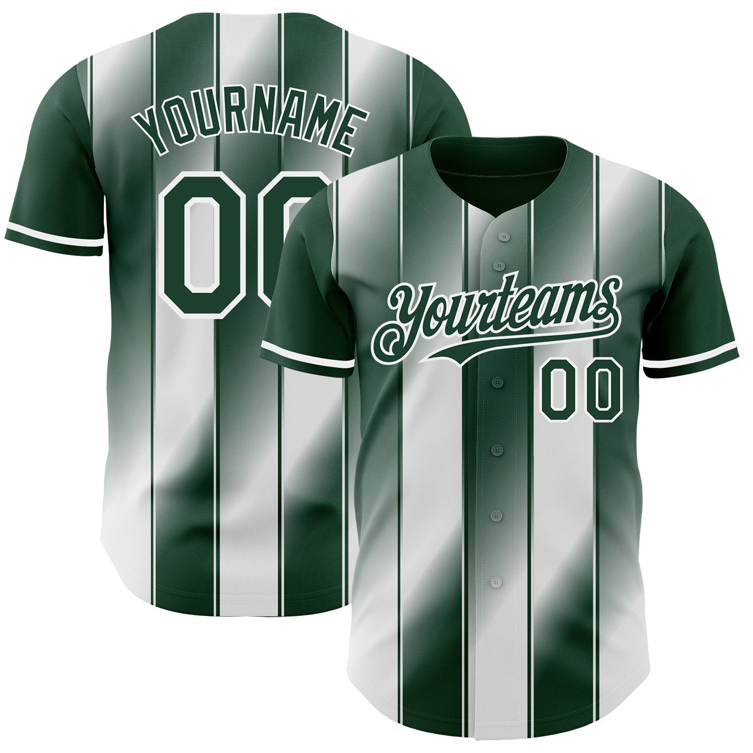 Custom Green-White Gradient Classic Vertical Stripe Authentic Baseball Jersey - Main View