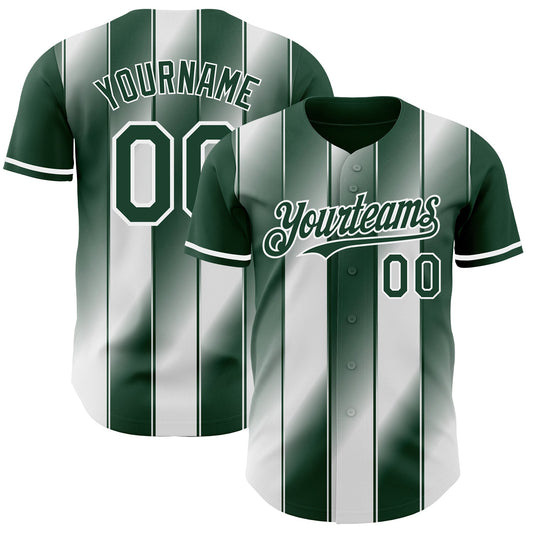 Custom Green-White Gradient Classic Vertical Stripe Authentic Baseball Jersey - Main View