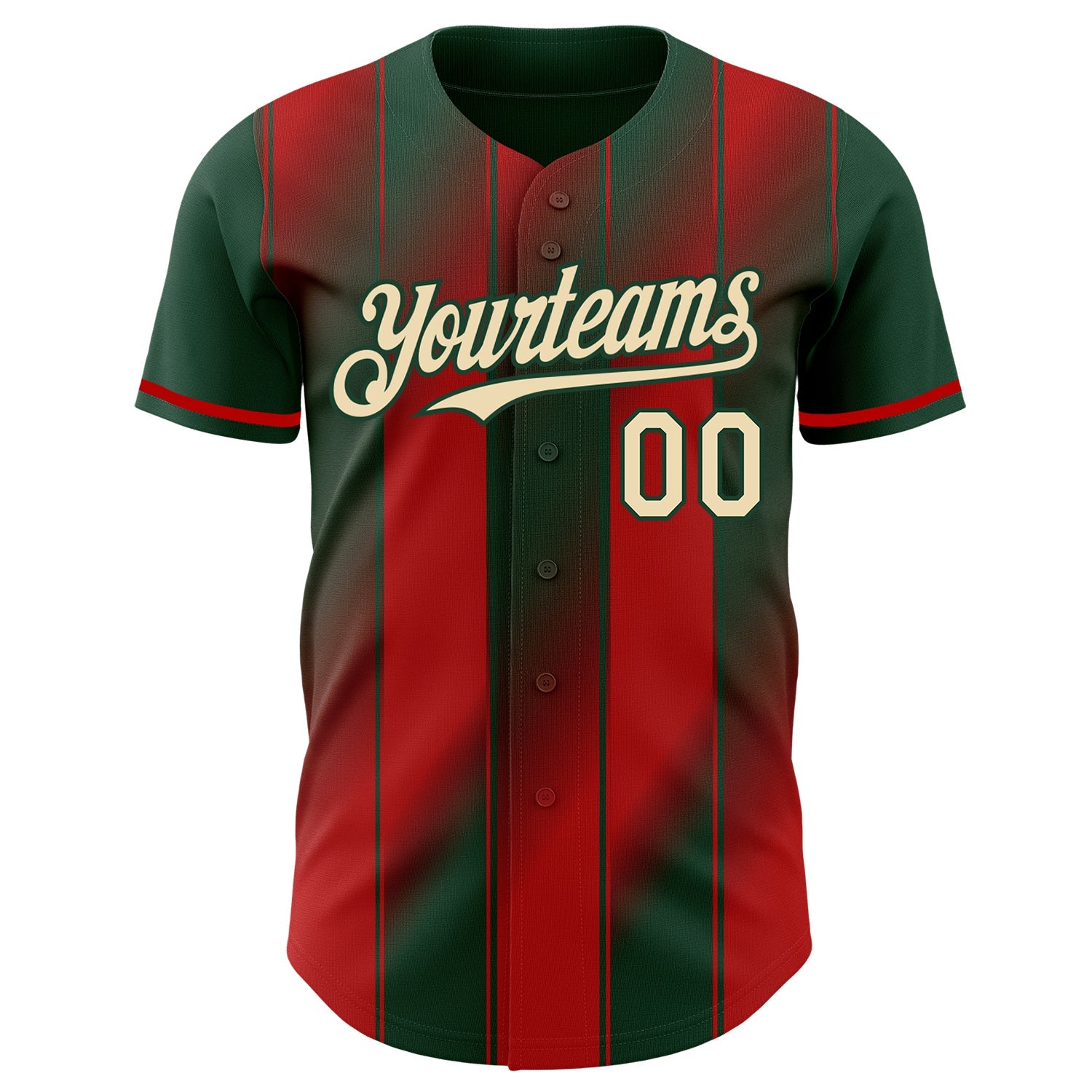 Custom Green Cream-Red Gradient Classic Vertical Stripe Authentic Baseball Jersey view 2