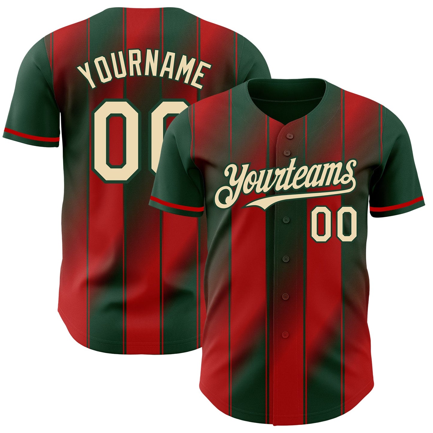 Custom Green Cream-Red Gradient Classic Vertical Stripe Authentic Baseball Jersey - Main View