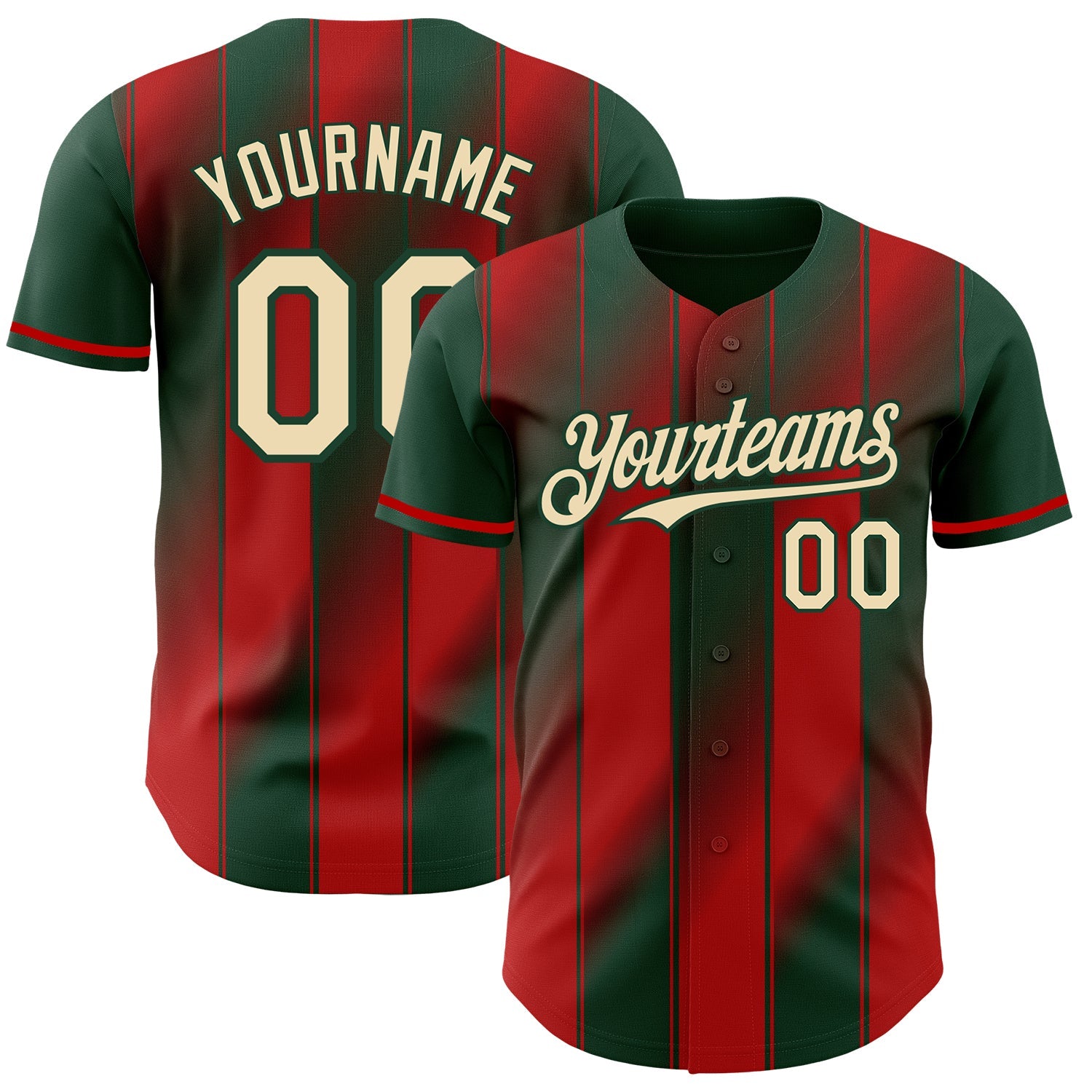 Custom Green Cream-Red Gradient Classic Vertical Stripe Authentic Baseball Jersey - Main View