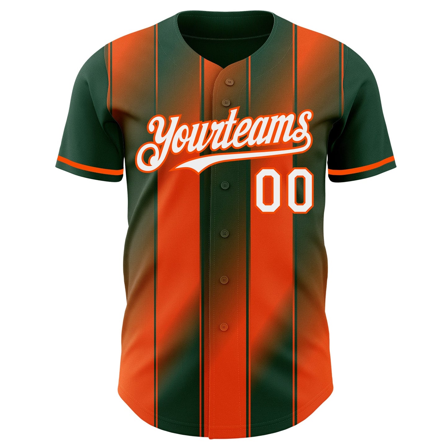 Custom Green White-Orange Gradient Classic Vertical Stripe Authentic Baseball Jersey view 2
