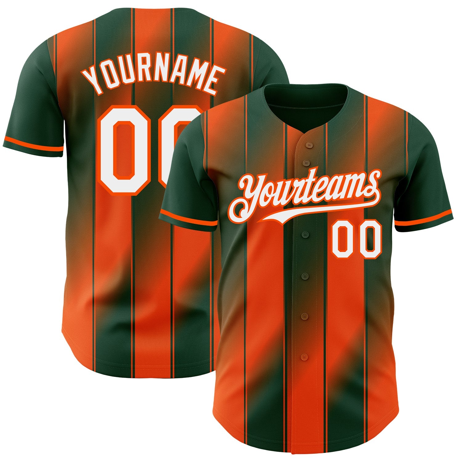 Custom Green White-Orange Gradient Classic Vertical Stripe Authentic Baseball Jersey - Main View