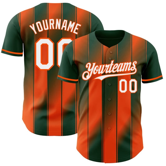 Custom Green White-Orange Gradient Classic Vertical Stripe Authentic Baseball Jersey - Main View
