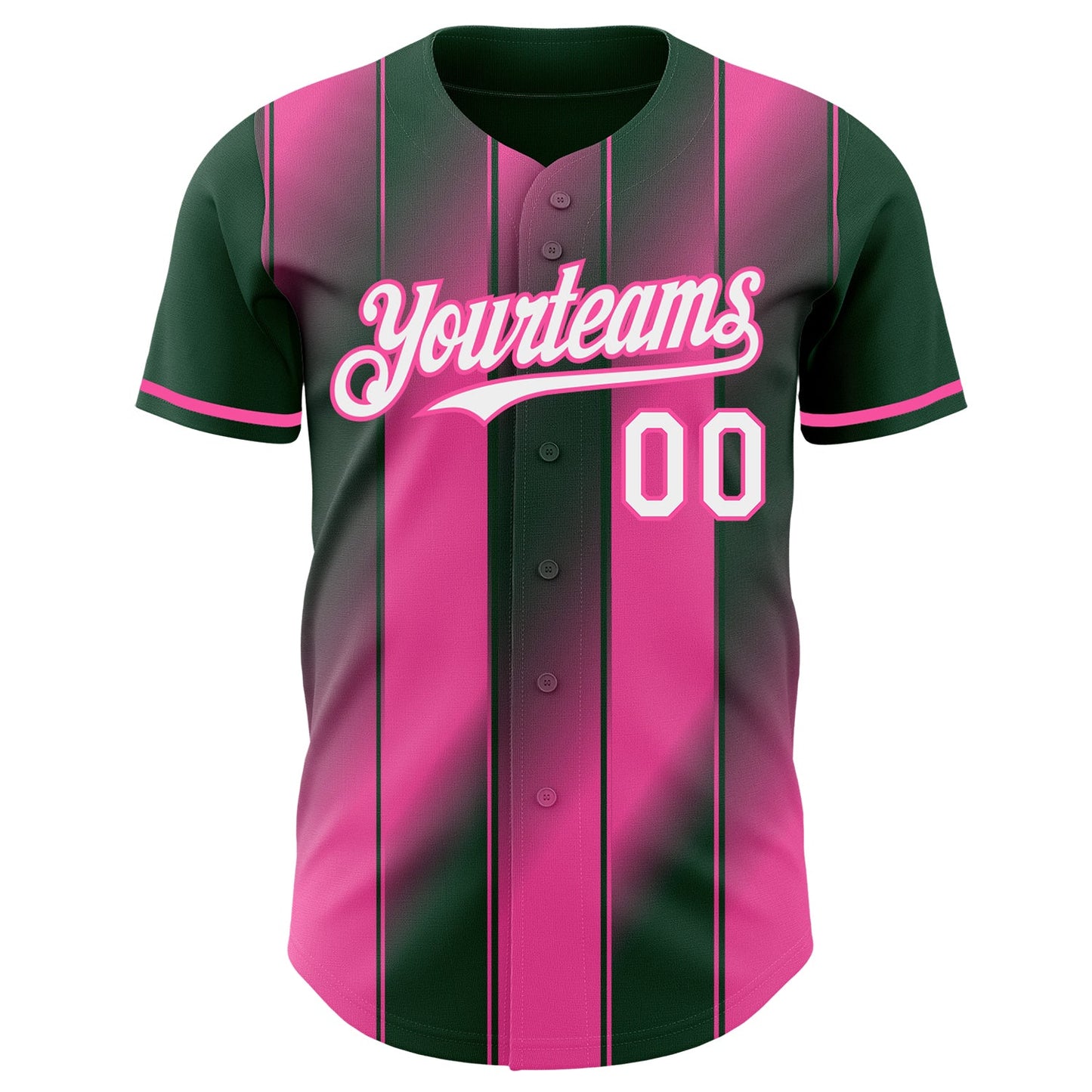 Custom Green White-Pink Gradient Classic Vertical Stripe Authentic Baseball Jersey view 2