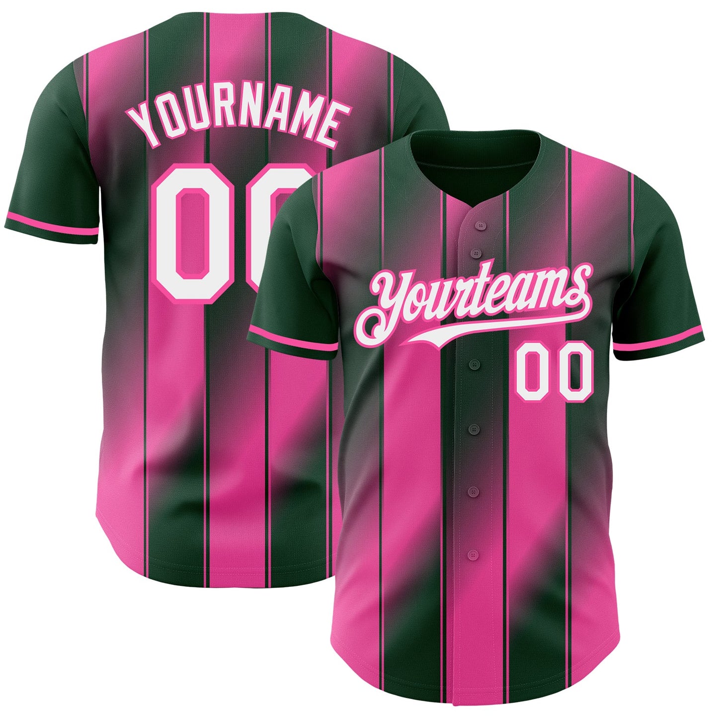 Custom Green White-Pink Gradient Classic Vertical Stripe Authentic Baseball Jersey - Main View