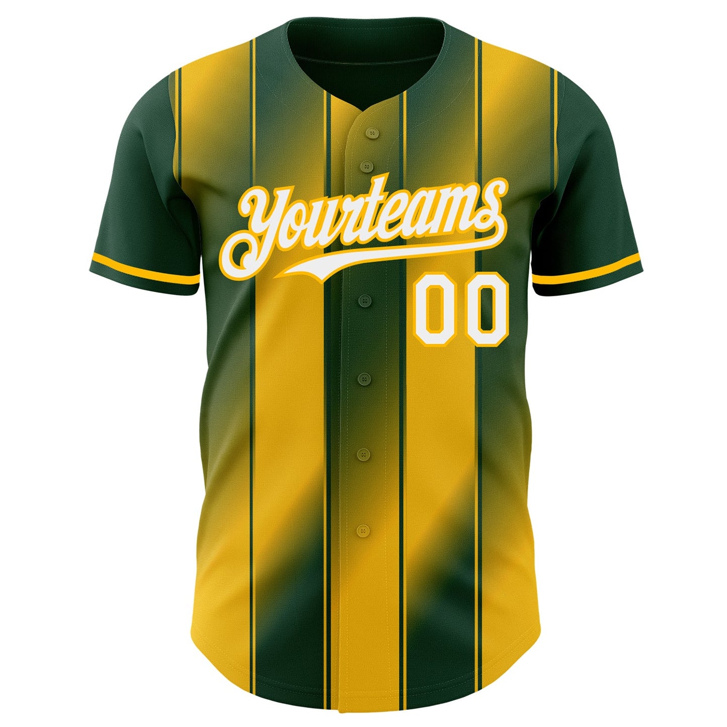 Custom Green White-Gold Gradient Classic Vertical Stripe Authentic Baseball Jersey view 2