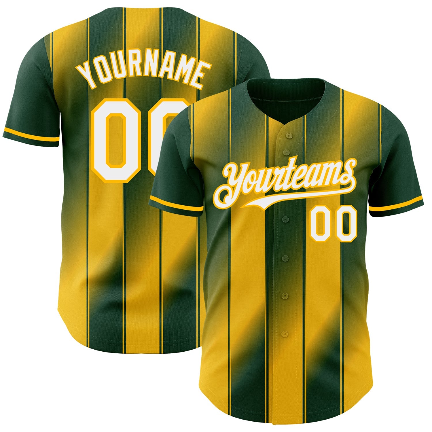 Custom Green White-Gold Gradient Classic Vertical Stripe Authentic Baseball Jersey - Main View