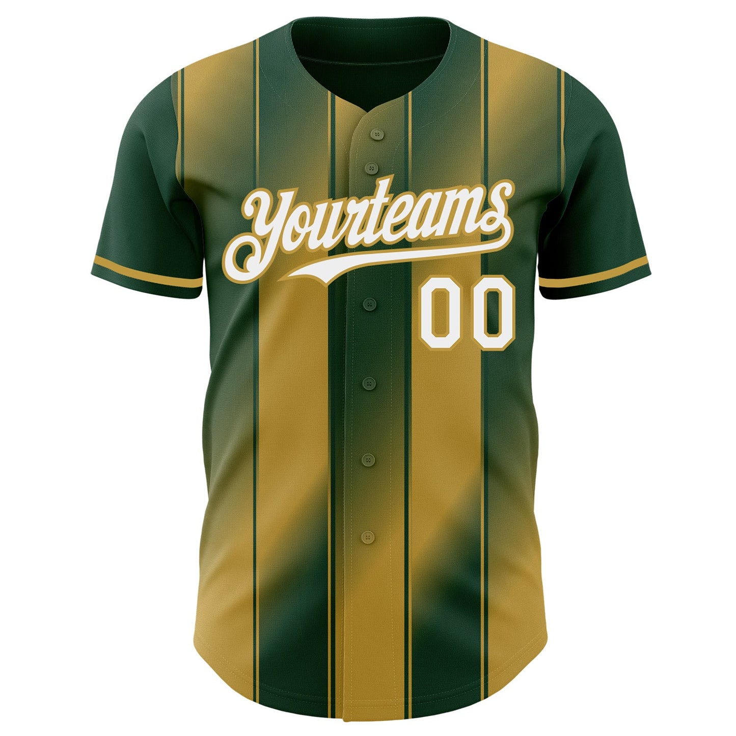 Custom Green White-Old Gold Gradient Classic Vertical Stripe Authentic Baseball Jersey view 2
