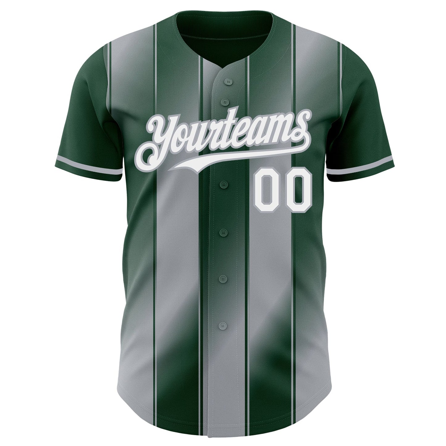 Custom Green White-Gray Gradient Classic Vertical Stripe Authentic Baseball Jersey view 2