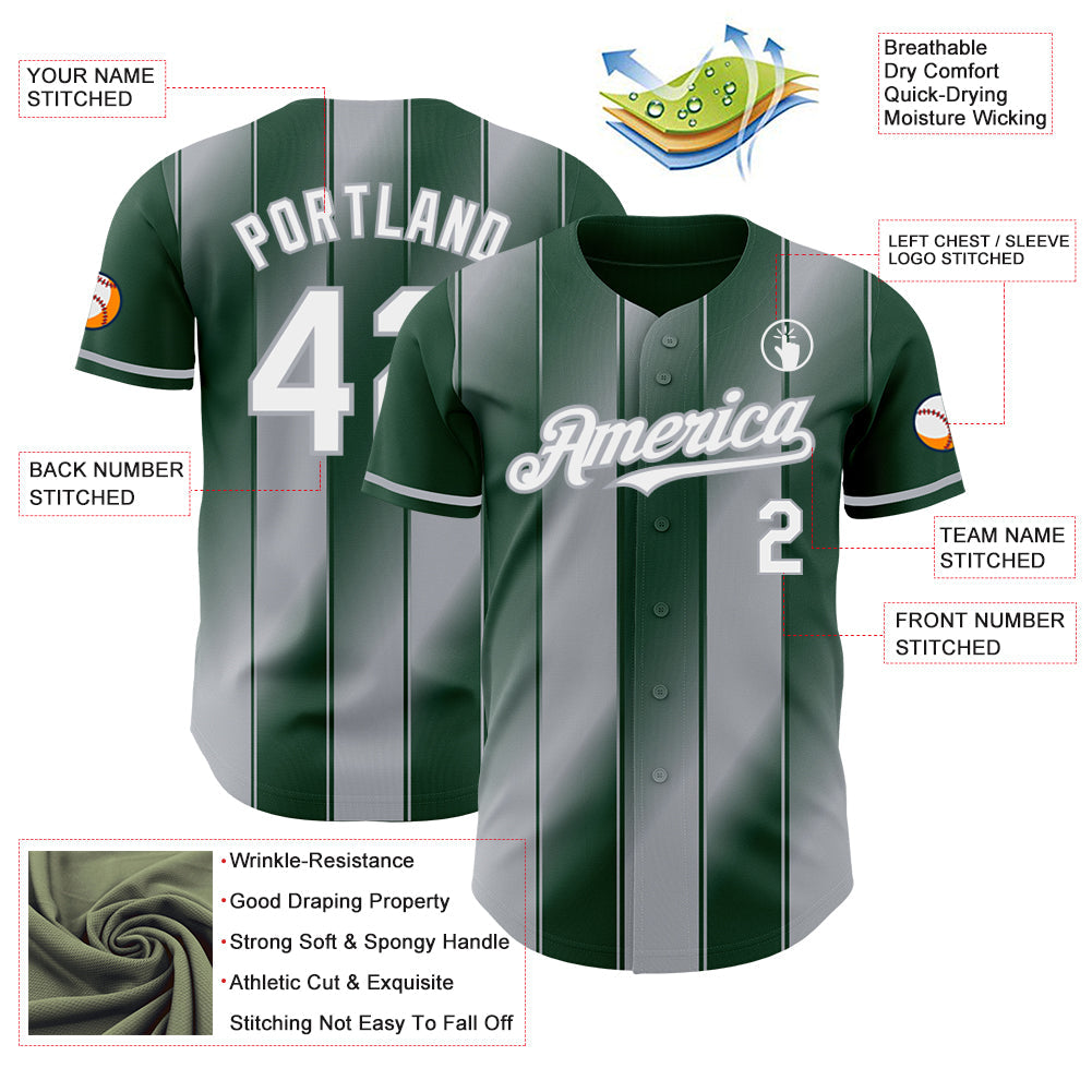 Custom Green White-Gray Gradient Classic Vertical Stripe Authentic Baseball Jersey view 3