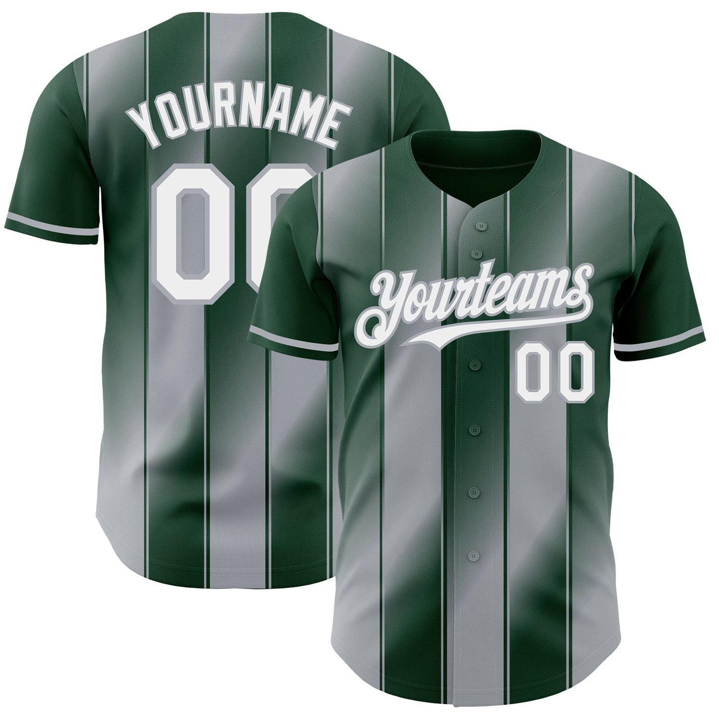 Custom Green White-Gray Gradient Classic Vertical Stripe Authentic Baseball Jersey - Main View