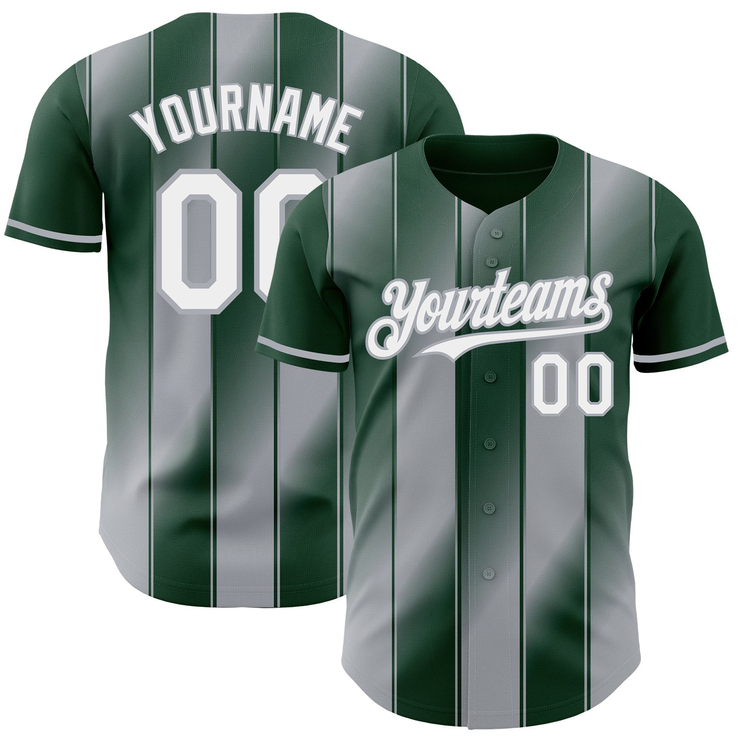 Custom Green White-Gray Gradient Classic Vertical Stripe Authentic Baseball Jersey - Main View