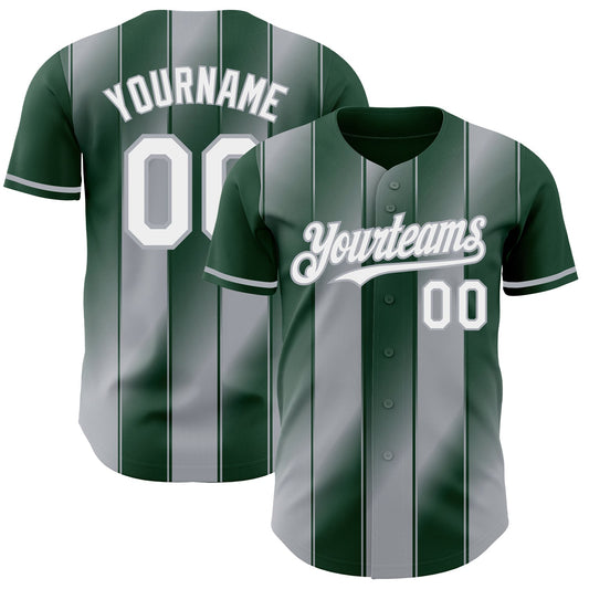 Custom Green White-Gray Gradient Classic Vertical Stripe Authentic Baseball Jersey - Main View