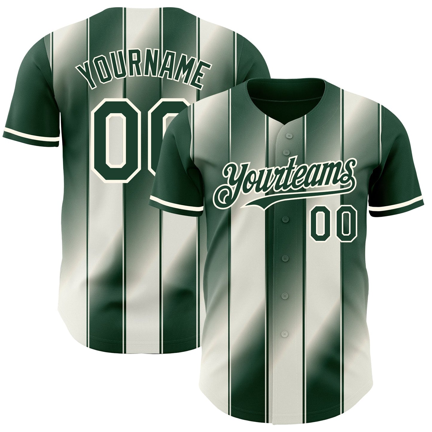 Custom Green Cream-Cream Gradient Classic Vertical Stripe Authentic Baseball Jersey - Main View