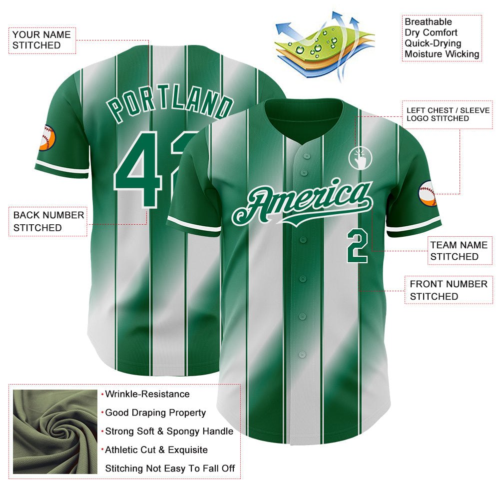 Custom Kelly Green-White Gradient Classic Vertical Stripe Authentic Baseball Jersey view 3