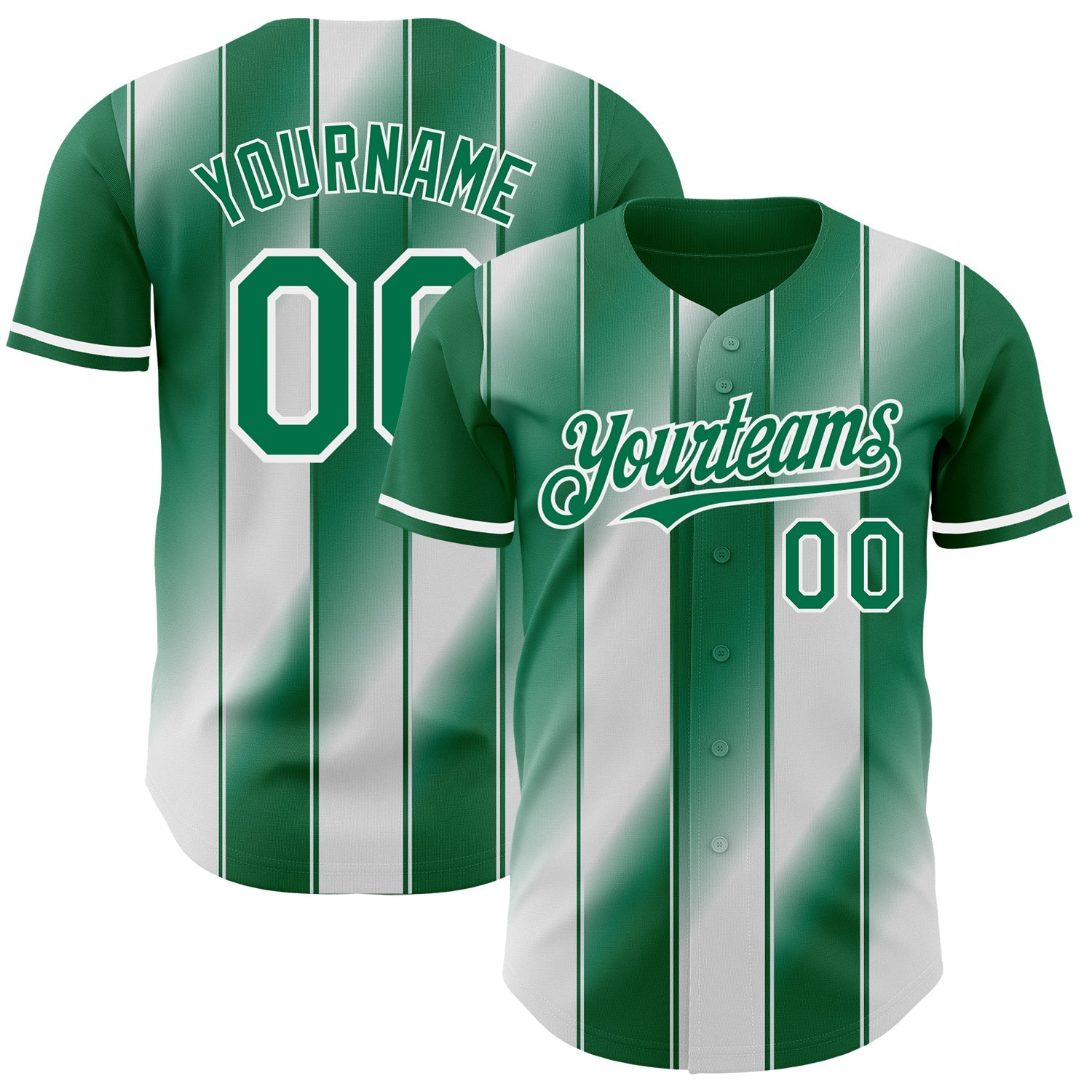 Custom Kelly Green-White Gradient Classic Vertical Stripe Authentic Baseball Jersey - Main View