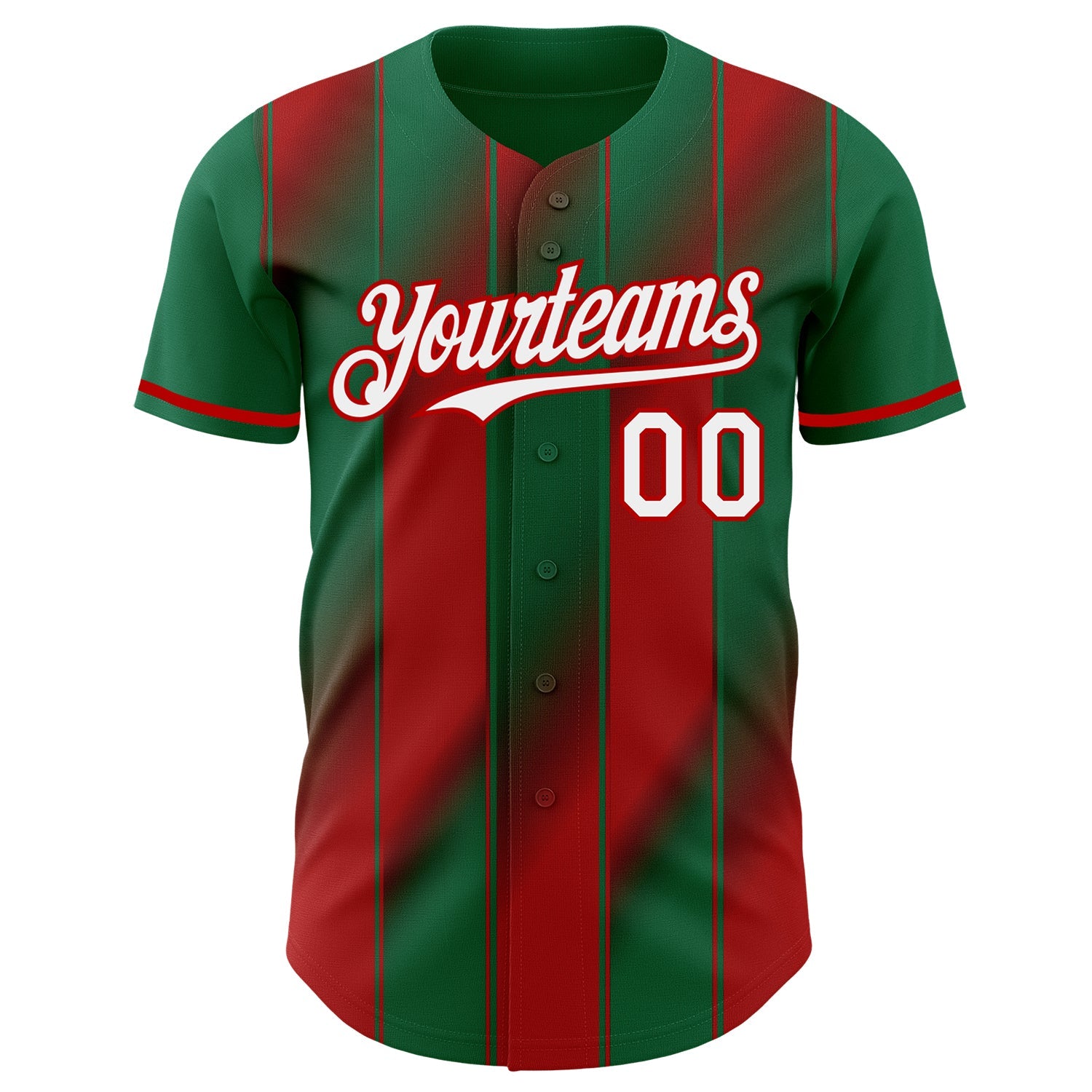 Custom Kelly Green White-Red Gradient Classic Vertical Stripe Authentic Baseball Jersey view 2