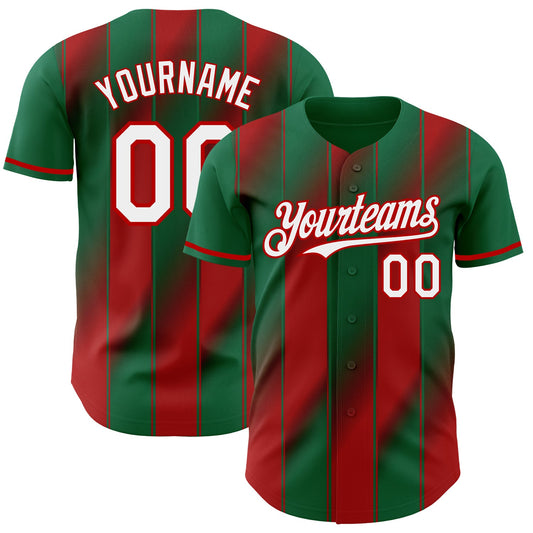 Custom Kelly Green White-Red Gradient Classic Vertical Stripe Authentic Baseball Jersey - Main View