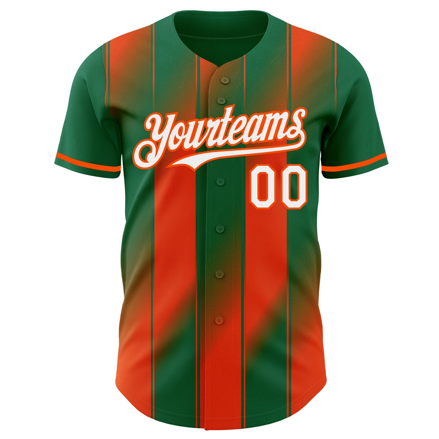Custom Kelly Green White-Orange Gradient Classic Vertical Stripe Authentic Baseball Jersey view 2