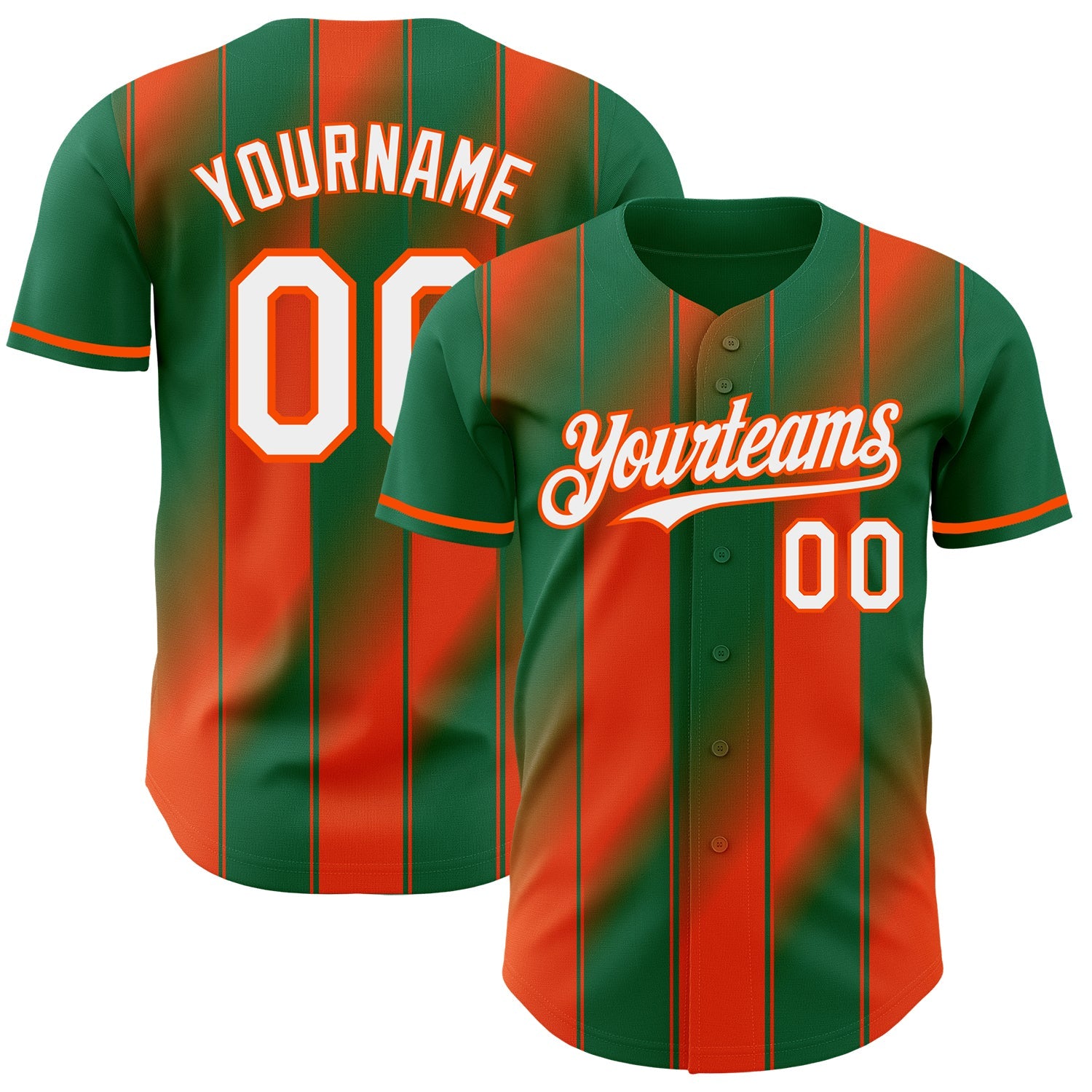 Custom Kelly Green White-Orange Gradient Classic Vertical Stripe Authentic Baseball Jersey - Main View