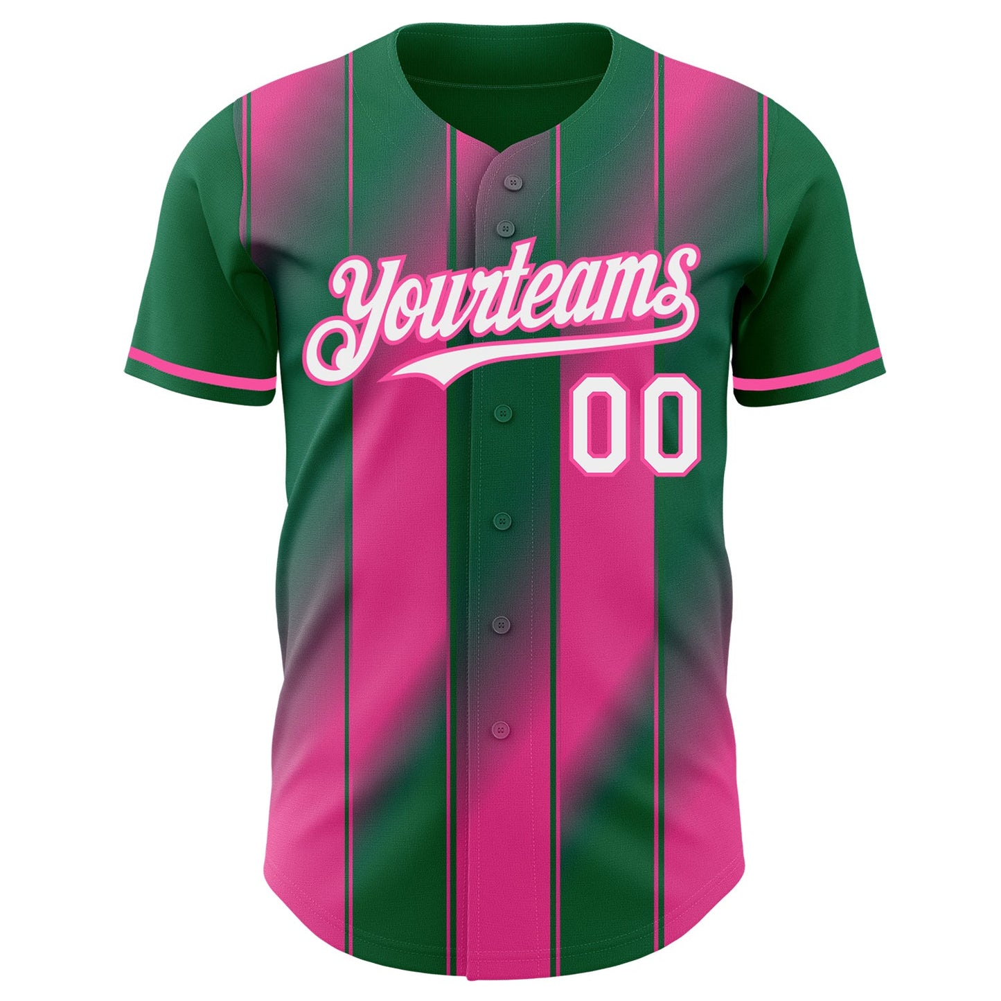 Custom Kelly Green White Pink-Pink Gradient Classic Vertical Stripe Authentic Baseball Jersey view 2