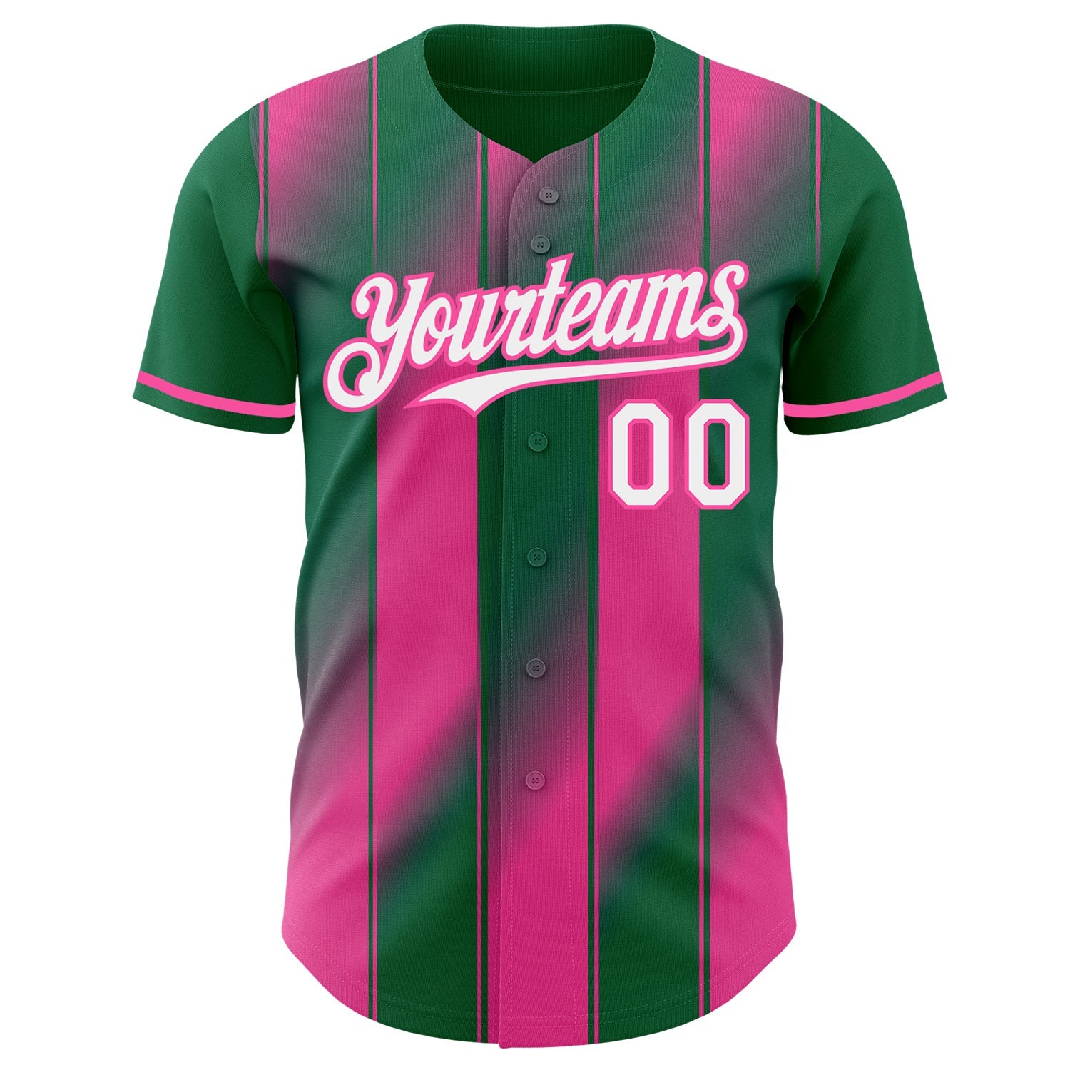 Custom Kelly Green White Pink-Pink Gradient Classic Vertical Stripe Authentic Baseball Jersey view 2