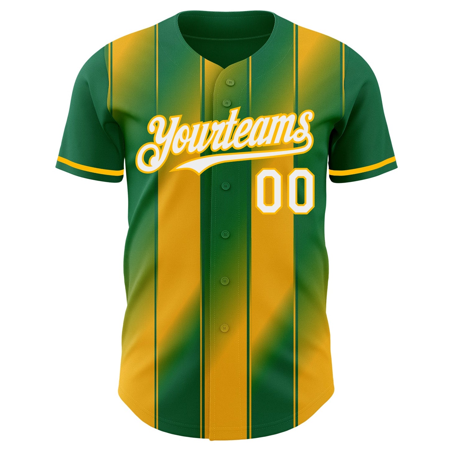 Custom Kelly Green White-Gold Gradient Classic Vertical Stripe Authentic Baseball Jersey view 2