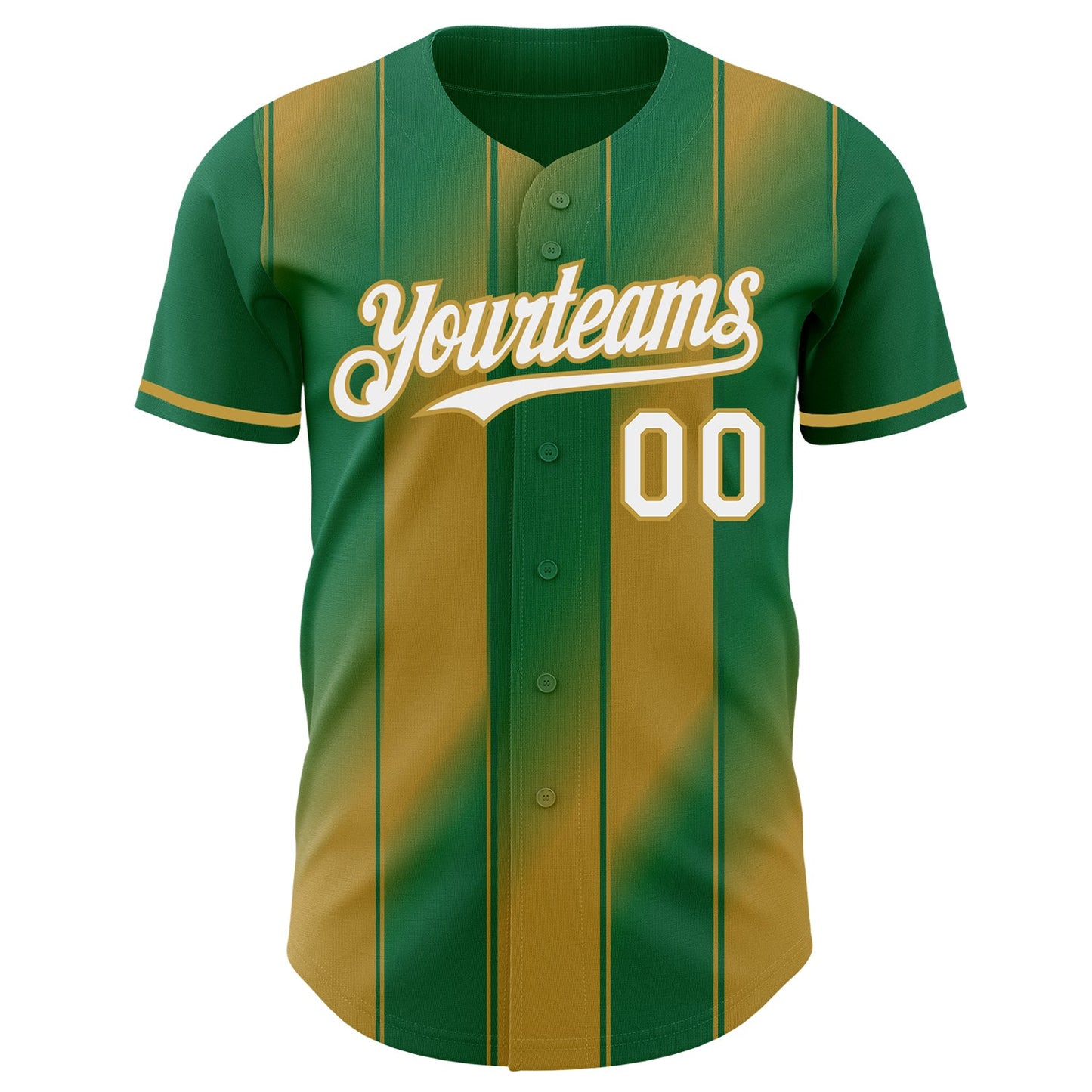 Custom Kelly Green White-Old Gold Gradient Classic Vertical Stripe Authentic Baseball Jersey view 2