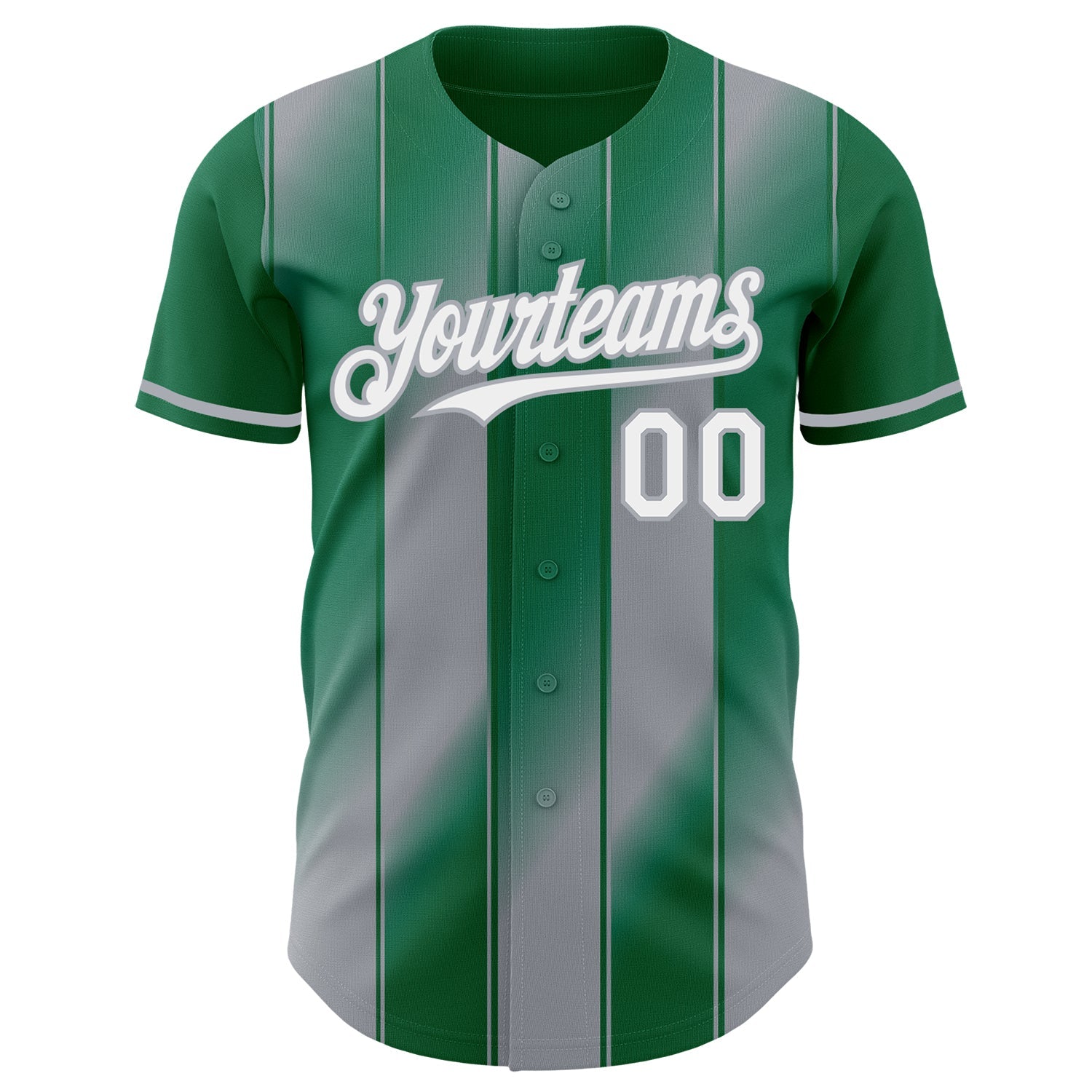Custom Kelly Green White-Gray Gradient Classic Vertical Stripe Authentic Baseball Jersey view 2