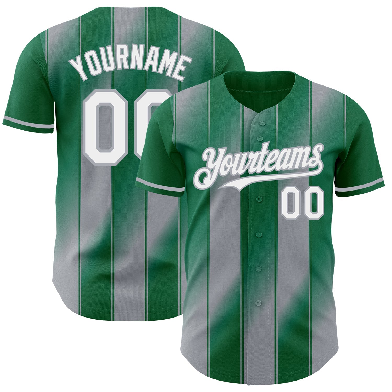 Custom Kelly Green White-Gray Gradient Classic Vertical Stripe Authentic Baseball Jersey - Main View