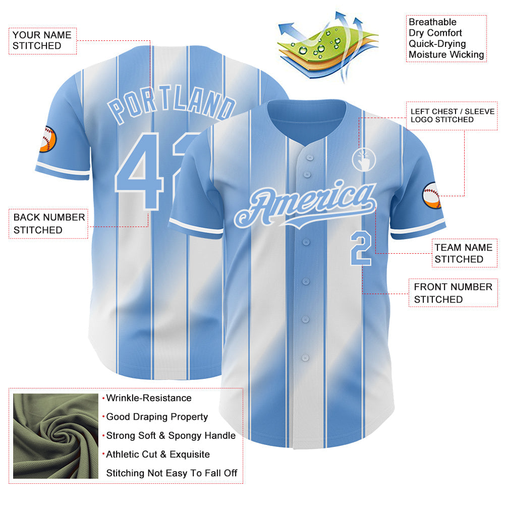 Custom Light Blue-White Gradient Classic Vertical Stripe Authentic Baseball Jersey view 3