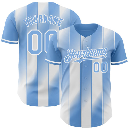 Custom Light Blue-White Gradient Classic Vertical Stripe Authentic Baseball Jersey - Main View