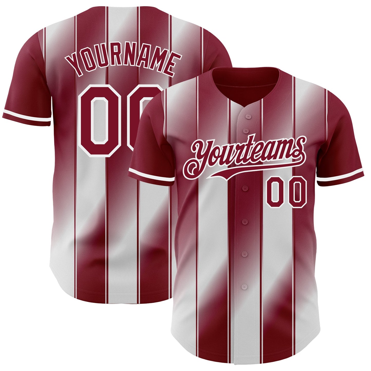 Custom Crimson-White Gradient Classic Vertical Stripe Authentic Baseball Jersey - Main View