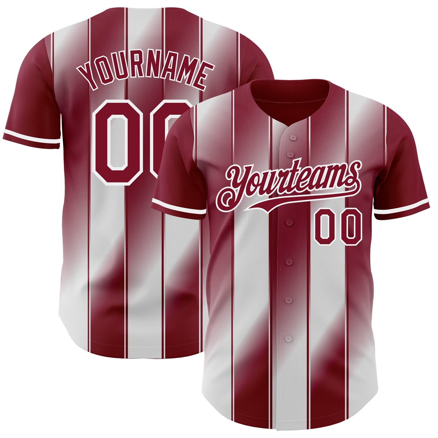 Custom Crimson-White Gradient Classic Vertical Stripe Authentic Baseball Jersey - Main View