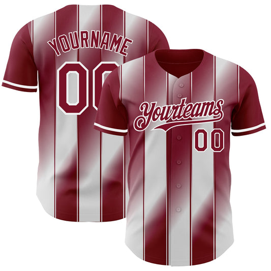 Custom Crimson-White Gradient Classic Vertical Stripe Authentic Baseball Jersey - Main View
