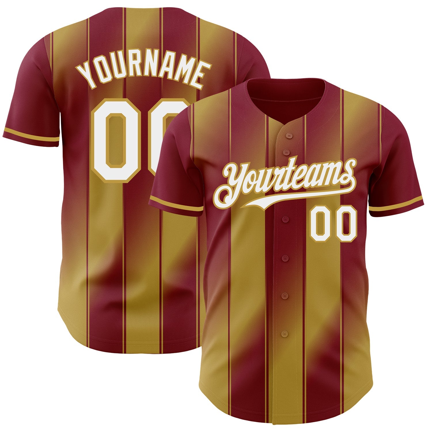 Custom Crimson White-Old Gold Gradient Classic Vertical Stripe Authentic Baseball Jersey - Main View