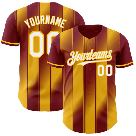 Custom Crimson White-Gold Gradient Classic Vertical Stripe Authentic Baseball Jersey - Main View