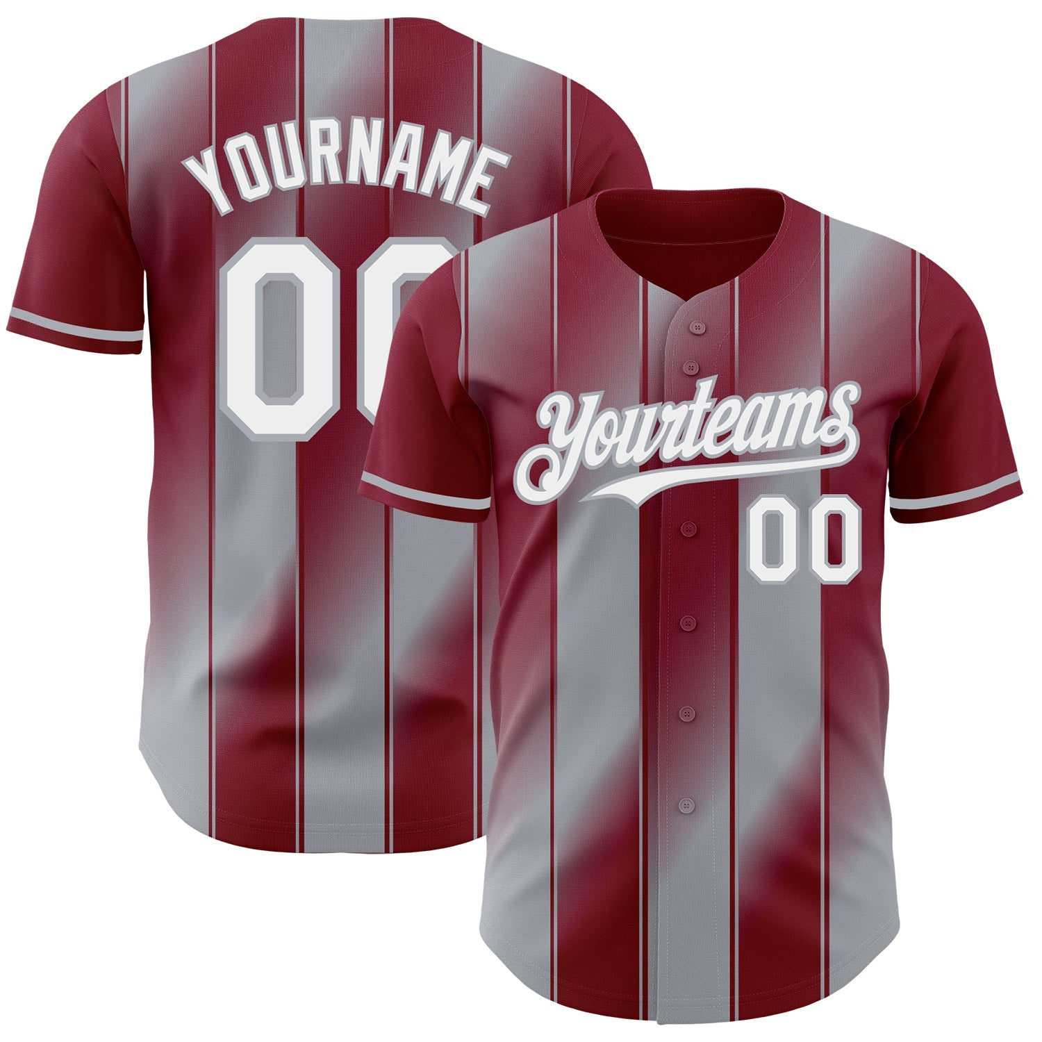 Custom Crimson White-Gray Gradient Classic Vertical Stripe Authentic Baseball Jersey - Main View