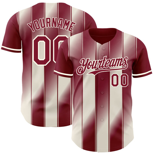 Custom Crimson Cream-Cream Gradient Classic Vertical Stripe Authentic Baseball Jersey - Main View