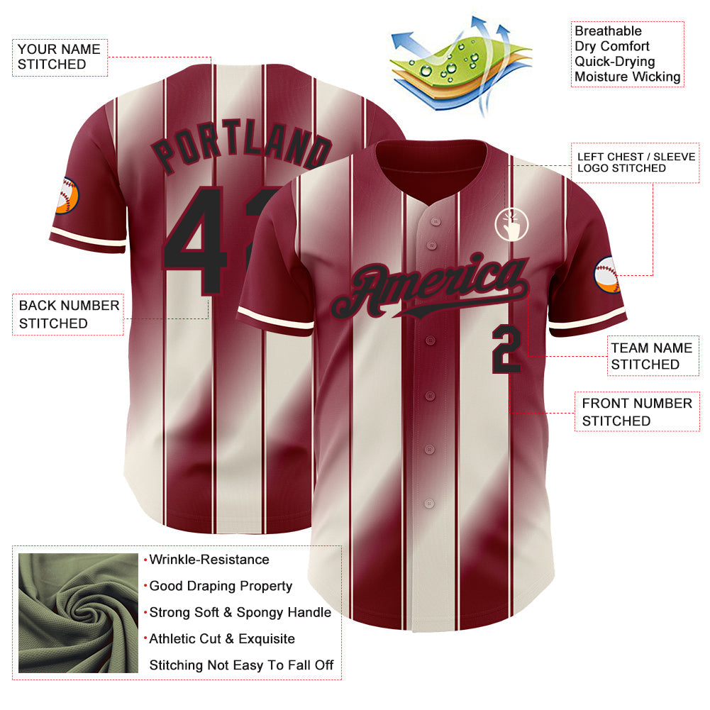Custom Crimson Black-Cream Gradient Classic Vertical Stripe Authentic Baseball Jersey view 3