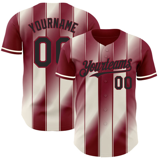 Custom Crimson Black-Cream Gradient Classic Vertical Stripe Authentic Baseball Jersey - Main View