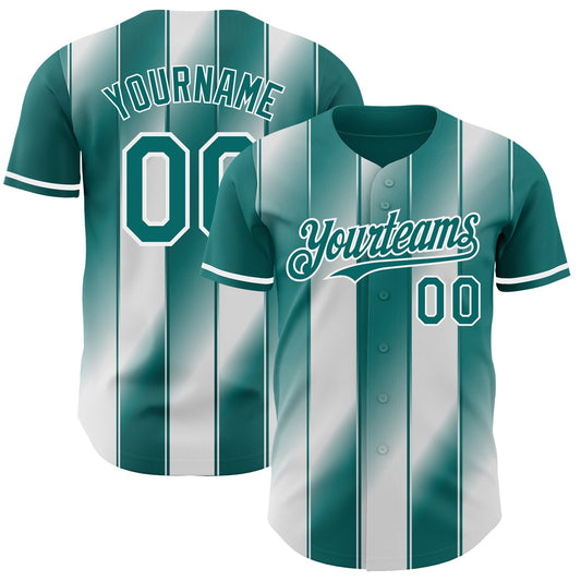 Custom Teal-White Gradient Classic Vertical Stripe Authentic Baseball Jersey - Main View